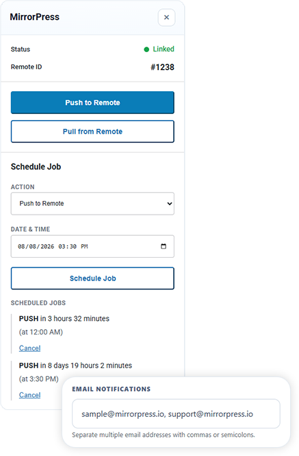 Schedule Push with Email Notification Card